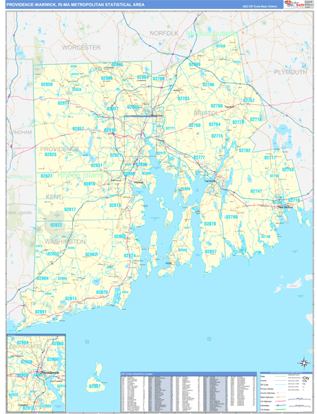 Providence-Warwick Metro Area Wall Map